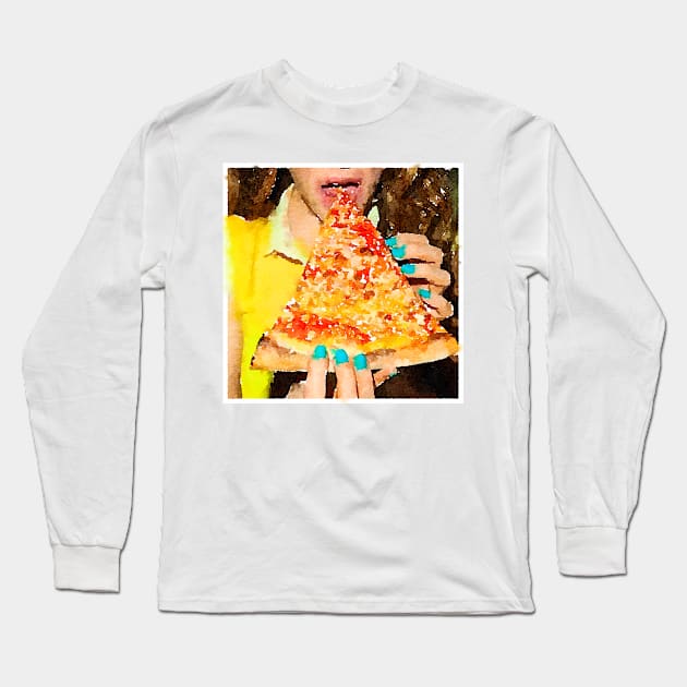 Pizza Watercolor Long Sleeve T-Shirt by Watery